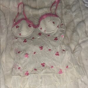 Floral Lace Camisole with Pink Accents SMALL